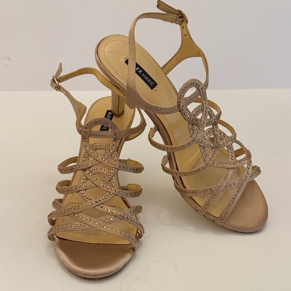 Alex Marie Champagne Satin Rhinestone Sling Back Sandals Size 8 1/2